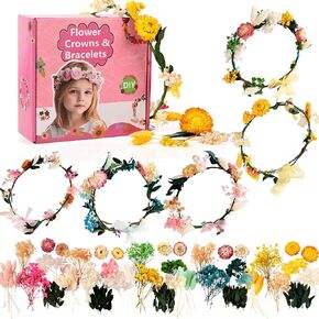 Koceko Real Flower Crown Making Kit for Girls, 10PCS DIY Preserved Flower Headband Craft Kit, Jewelry Making Kit - Perfect Arts Birthday Gifts, Toys for Children Ages 6 7 8 9 10 Years Old & Up