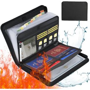 Accordion File Organizer, 12 Pocket Expanding File Folder with Multi Pockets Fireproof Folder with Zipper & Labels Portable Business Fire Safe Storage for Letter A4 Files and More