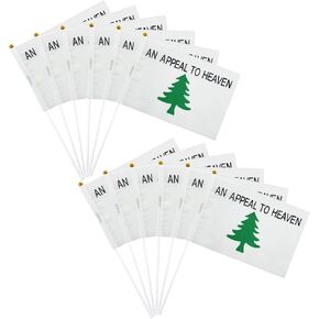 WXTWK 12Pack Small An Appeal To Heaven Flag Decorations Handheld Mini Pine Tree Flags on Stick 5x8 Inch