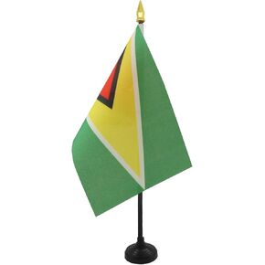 Guyana Table Flag 4'' x 6'' - Guyanese Desk Flag 15 x 10 cm - golden spear top - AZ FLAG
