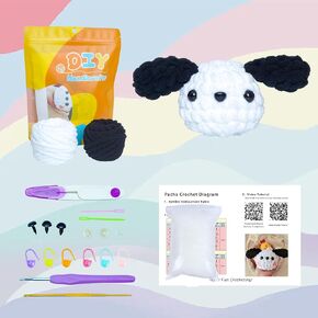 Darmaija Chenille Pochacco Crochet Kit for Beginners with Step by Step Video Tutorials Crochet Animal Kit for Adults Kids Learn to Crocheting Cute Amigurumi Starter Kit with Crochet Diagram