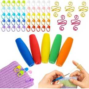 مجموعة طقم الكروشيه Euphhonycs ، 5 PCS Crochet Ring ، 5 PCS Crochet Hook Clips ، 100 pcs حلقات علامة غرزة ، حلقات كروشيه حلقة الحياكة ، حلقات توتر كروشيه قابلة للتعديل للنساء الكروشيهات أمي أمي.