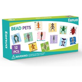 Eenua Pony Beads Keychain Kit for Kids DIY Bead Pets Craft Set with 12 Animal Keychains 2 Heart Shaped Boxes Creative Art Craft for Beginners