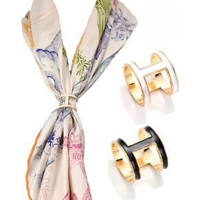 SYWDUDUCLT 2 Pcs Scarf Rings For Women, Metal Scarf Buckle, Black/White