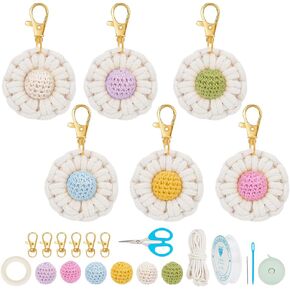 FREEBLOSS 6 Set DIY Macrame Keychain Macrame Keychain Kit Flower Macrame Tassel Keychain Kit with Video Tutorials Macrame Keychain Kit for Beginners Adults