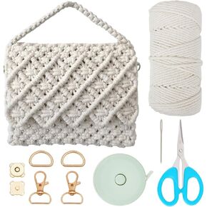 BEUNITONE Macrame Bag DIY Kit for Adults Beginners DIY Macrame Market Bag Kit for Women Trendy Handbag Kit for Birthday Gifts with Video Instructions Boho Shoulder Bag Macrame Kit for Holiday
