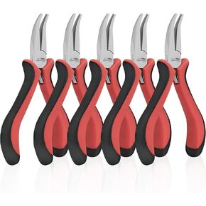 Bent Nose Pliers 5"-5 Pack Bent Nose Pliers for Jewelry Making with Spring Loaded for DIY, Craft, Repairing