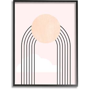 Stupell Industries Modern Geometric Rainbow Arch Lines Pink Sky Sun, Designed by Daphne Polselli Black Framed Wall Art, 16 x 20