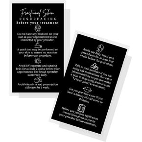 Fractional Skin Resurfacing Pre Treatment Card | 50 Pack | 2x3.5" inches Business Card | Laser Therapy Supplies | Black & White Design