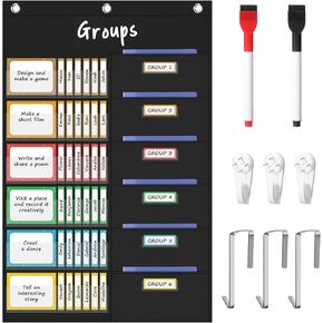 Kikigoal Small Group Management Pocket Chart مع 96 بطاقة ، ووظائف في الفصل الدراسي مخطط منظم المجموعة الصغيرة وعلى المهمة لمستلزمات مكتب المعلمين في المدرسة الثانوية في المرحلة الابتدائية