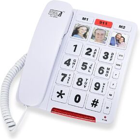 استدعاء المستقبل FC-2804 BIG BUNTY PHONE لكبار السن | 3 مفاتيح الصور ومكبر الصوت | الهواتف المتضخمة لسمع السمع كبار السن 40dB مع زبدة طويلة 12 '| الهواتف الأرضية البسيطة لكبار السن
