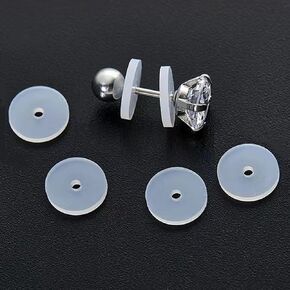 0.2 Inch Silicone Earring Backs Stoppers for Piercings, Clear Discs, 5mm, Non-Pull Stabilizer Pads for Healing Earlobe Support Patches (50 pcs)