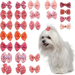 25PCS Dog Hair Bows, Lovely Pet Hair Bows, Cute Mix Dog Bows/Pink Dog Bows Small Size Dog for Daily Use, Pet Grooming Accessories for Small Dogs and Puppies, Puppy Bowknots with Rubber Bands