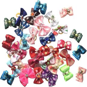 40 Pack Pet Hair Bow with Rubber Bands for Yorkie Small dogs- assorted colors (Cute)
