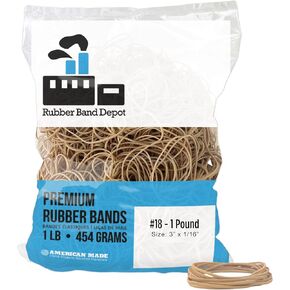 , 3'' x 1/16'', Size #18, Approximately 1,800 Rubber Bands Per Bag, All Purpose Rubber Bands, Rubber Band Measurements: 3'' x 1/16'' - 1 Pound Bag RBD-18-1LB