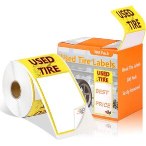 Used Tire Stickers Tire Labels Size 3"X6" Used Tire Tags Writable Adhesive Tire Tags for Cars Wheels 300 Stickers Per Roll with Sticker Dispenser Box for Inventory Retail Tread