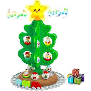My First Christmas Tree for Kids, Light Up Star Musical Toy Toddler Christmas Tree Decoration Toy Set with Colorful Ornaments DIY Train&Track, Roly Poly Toys, Finger Puppets Xmas Gifts for Boys Girl
