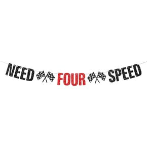 Need Four Speed Banner Racing Theme Birthday Party Decorations Banner for Kids Boys Happy 4th Birthday Party Sign Race Car Four Years Old Birthday Party Supplies