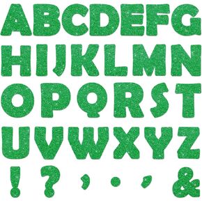 Qyeahkj 150 PCS Large 6" Font Letters and Punctuation Set Glitter Green Spring Classroom Alphabet Cutouts for Bulletin Poster Board Home School a Great Helper to Inspire Students' Learning Interest