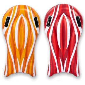 SLOOSH 2 Pack Inflatable Body Boards for Water Slides, Surfing Board Pool Floats, Swimming Pool Floating Boards Learn to Swim, Summer Water Fun Toy for Kids and Toddlers (Red and Orange)