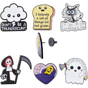 6 Pieces Halloween Theme Enamel Brooch Pins Mixed Love Heart Horror Skull Wizard Ghost Spooky Alloy Enamel Lapel Pin Set for Backpacks Jackets Hats Halloween Party Decoration