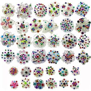 Ezing Lot 36pc Crystal Flower Brooches Pins Wholesale for DIY Wedding Bouquet