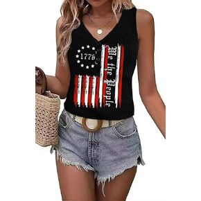 American Flag Ribbed Tank Women 4th of July Shirt Patriotic V Neck Button Basic Henley Shirt Sleeveless Tank Top