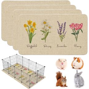 Hamiledyi Guinea Pig Cage Liner 4 Packs Reusable Guinea Pig Pee Pads with Flower Pattern Non-Slip and Washable Guinea Pig Mat for Rabbit Hamster Chinchilla Rat and Other Small Animals (24" L x 16" W)