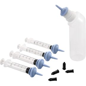 Pet Feeding Silicone Nipple with Curved Bottle and Syringes for Puppy Dog Cat or Other Pets (Grey)