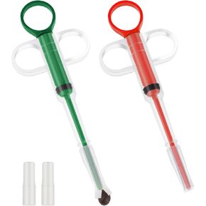 2 Pieces Pet Pill Plunger Popper for Small Cats Dogs, Soft Tip Medicine Feeder, Pill Popper and Shooter for Easy Medication, Animal Tablet Feeder for Feeding Accessories (Red, Green)