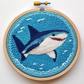 DIY Punch Needle Kits for Beginners Sea Shark with Hoop Embroidery Punch Needle Starter Craft Set Easy for Adults and Children Festival Gift and Decoration 20x20cm-1