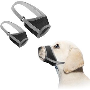 Dog Muzzle 2 Pcs, Prevent Biting, Chewing, and Barking, with Comfortable Mesh Soft Fabric and Adjustable Strap, Suitable for Small to Medium Dogs, Allows Drinking and Panting-Grey