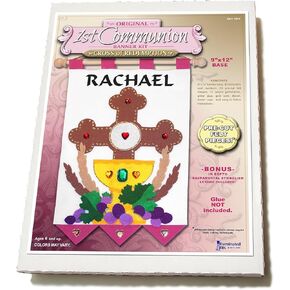 First Communion Banner Kit - 9 x 12 - Cross (Pink - Black Letters)