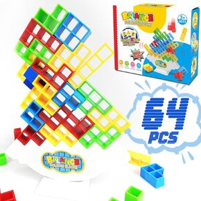 64pcs Tetra Tower Game, Balance Stacking Blocks Building Game, Fun Party Game for Family Game Night, Board Games to Spend Time Together for Kids, Teens, Adults
