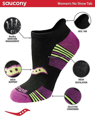Saucony Women's RunDry Performance Heel Tab Athletic Socks, Available in S-L (8, 16, 24 Pairs), Charcoal Assorted (8 Pairs), Medium in Saudi Arabia