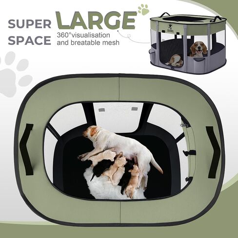 قابلة للطي للكلاب ، روضة Pet Playpen ، قفص الكلاب المحمولة للكلاب الصغيرة ، Puppy Play Pen للداخلية ， Cennel Tent Crate لاستخدام التخييم في الهواء الطلق في الهواء الطلق مع حالة حمل (Green ، L) in Kuwait