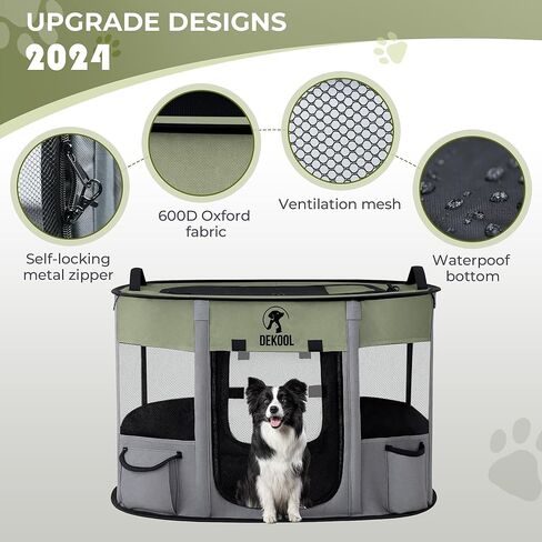 قابلة للطي للكلاب ، روضة Pet Playpen ، قفص الكلاب المحمولة للكلاب الصغيرة ، Puppy Play Pen للداخلية ， Cennel Tent Crate لاستخدام التخييم في الهواء الطلق في الهواء الطلق مع حالة حمل (Green ، L) in Kuwait