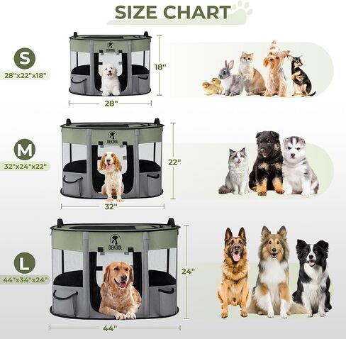 قابلة للطي للكلاب ، روضة Pet Playpen ، قفص الكلاب المحمولة للكلاب الصغيرة ، Puppy Play Pen للداخلية ， Cennel Tent Crate لاستخدام التخييم في الهواء الطلق في الهواء الطلق مع حالة حمل (Green ، L) in Kuwait