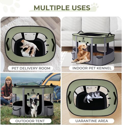 قابلة للطي للكلاب ، روضة Pet Playpen ، قفص الكلاب المحمولة للكلاب الصغيرة ، Puppy Play Pen للداخلية ， Cennel Tent Crate لاستخدام التخييم في الهواء الطلق في الهواء الطلق مع حالة حمل (Green ، L) in Kuwait