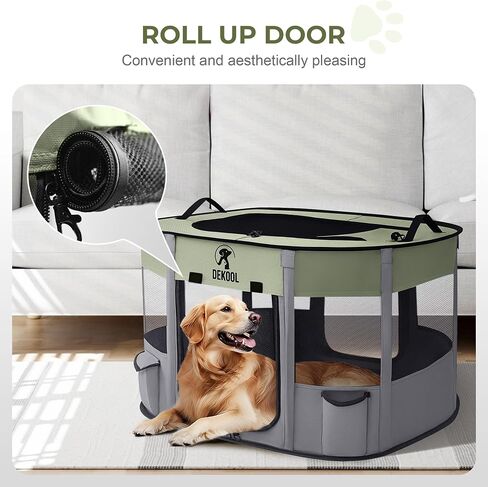 قابلة للطي للكلاب ، روضة Pet Playpen ، قفص الكلاب المحمولة للكلاب الصغيرة ، Puppy Play Pen للداخلية ， Cennel Tent Crate لاستخدام التخييم في الهواء الطلق في الهواء الطلق مع حالة حمل (Green ، L) in Kuwait