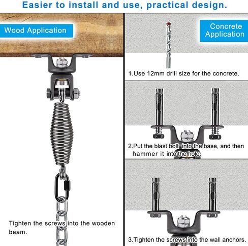 طقم معلق Seleware Ammock ، محمل شماعات التأرجح مع الربيع ، سلسلة 39 بوصة و Carabiner ، 360 درجة ، الدوران ، مواجهة داخلية في الهواء الطلق ، مجموعة أرجوحة أرجوحة للأرجوحة للخشب والخرسانة in Kuwait