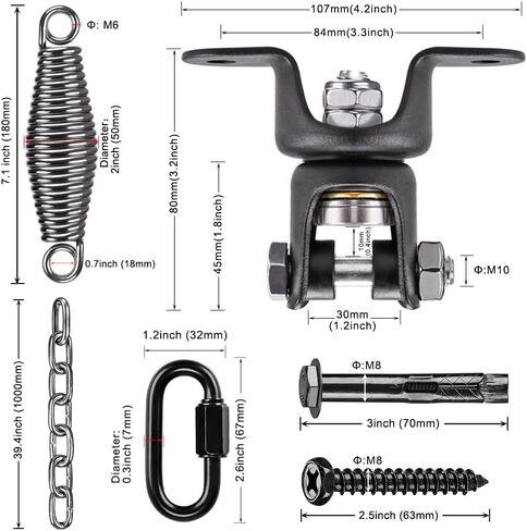 طقم معلق Seleware Ammock ، محمل شماعات التأرجح مع الربيع ، سلسلة 39 بوصة و Carabiner ، 360 درجة ، الدوران ، مواجهة داخلية في الهواء الطلق ، مجموعة أرجوحة أرجوحة للأرجوحة للخشب والخرسانة in Kuwait