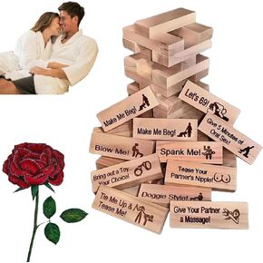 48Pcs Super Naughty Block Tower Game for Couples, Stacking Wooden Block Game, Valentine Tumbling Stacking Wooden Block Game, Stacking Wooden Block Game for Grown Ups (1 Set)
