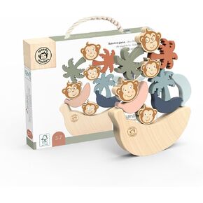 SPEEDY MONKEY See Saw Game, Wooden Stacking Blocks, Balance Beam with Bananas, Palm Trees & Monkeys, Enhances Color Knowledge, Logic & Fine Motor Skills, Non-Toxic Paint for Kids