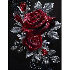 MOMDEDP Rose Diamond Painting Kits for Adults,Rose Flower Diamond Art Kits for Beginners,Rose Gem Art Kits for Adults for Home Wall Decor 16x12inch Floral