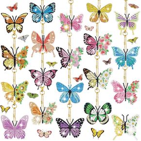 FairySandy 20 Pcs Spring Butterfly Diamond Painting Keychains 5d Flowers Butterflies Diamond Art Keychains Kits for Adults Single Side Floral Key Chain Hanging Ornament for Beginners DIY Crafts Gifts