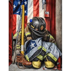 KTHOFCY 5D DIY Diamond Painting Kits للبالغين المبتدئين ، Flag American Firefighter's Gear Full Dridroidery Cross Stitch Crystal Rhinestone Paints Decor