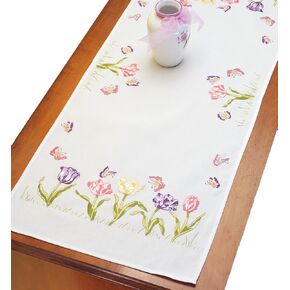 Janlynn Stamped Embroidery Kit, Tulip Garden Dresser Scarf