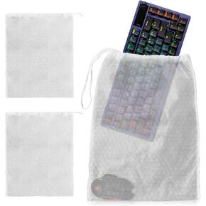 Drawstring Bubble Out Bags, 12 x 16 Inch. 10 Pack of Polyethylene Bubble Pouches for Packing with Outer Non-Woven PP Layer. Shipping Bubble Bag. Packing Bubble Bags with Elastic Drawstring