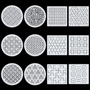 WEBEEDY 12 Styles Plastic Sashiko Stencils Reusable 15 cm/5.9 Inch Circle and 14 cm/5.5 Inch Square Sashiko PET Stencils Geometric Sashiko Pattern Template Embroidery Template for Hand Quilting